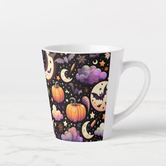 幻想的なハロウィンの夜空パターン カフェラテマグ (右)