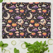 幻想的なハロウィンの夜空パターン キッチンタオル (折り畳み)