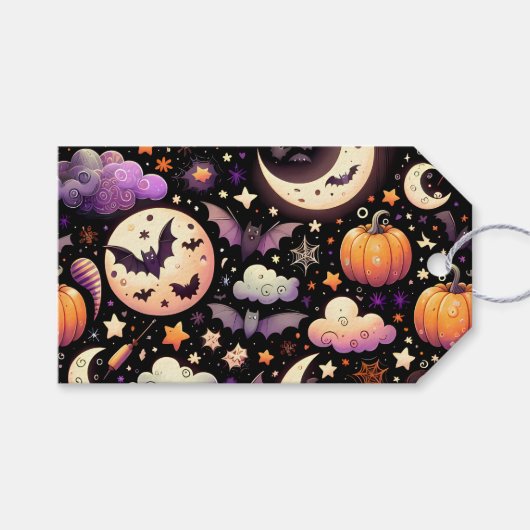 幻想的なハロウィンの夜空パターン ギフトタグ (正面(横))