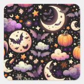 幻想的なハロウィンの夜空パターン スクエアシール (正面)