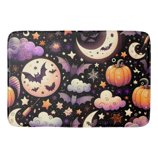 幻想的なハロウィンの夜空パターン バスマット (正面)