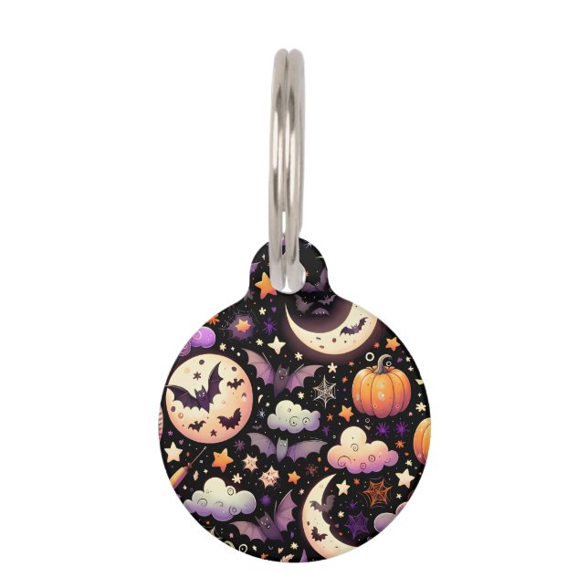 幻想的なハロウィンの夜空パターン ペット　ネームタグ (正面)