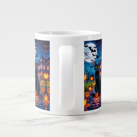 幻想的なハロウィーンの風景に登場する黒猫 ジャンボコーヒーマグカップ (裏面)