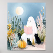 幻想的なハロウィーン本好きの幽霊と黒猫 ポスター (正面)