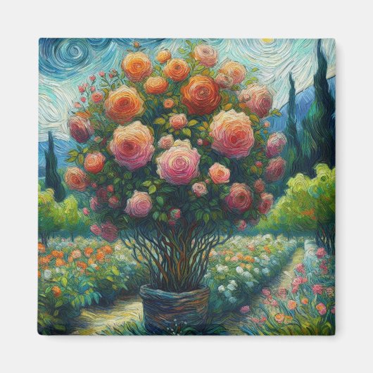 幻想的なバラのトピアリー印象派絵画 マグネット (正面)