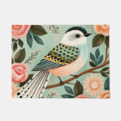 幻想的なバラの花　ヴィンテージ　フォークアート　鳥 ドアマット (正面)