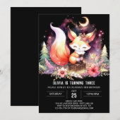 幻想的なパステルカラーのキツネの誕生日デジタル 招待状 (正面/裏面)