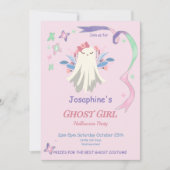 幻想的なパステルカラーの幽霊の女の子のハロウィンパーティー招待状 (正面)