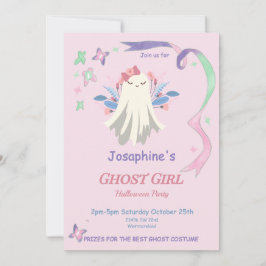 幻想的なパステルカラーの幽霊の女の子のハロウィンパーティー招待状