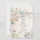 幻想的なパステルカラーの野の花の結婚式 セーブザデート (正面)