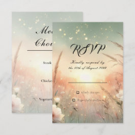 幻想的なパステルカラーの野の花の結婚式 出欠カード