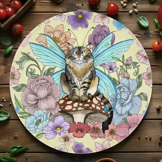 幻想的なパステルタビー妖精猫の花の幻想 カッティングボード
