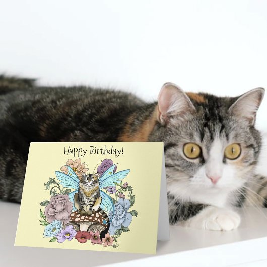 幻想的なパステルタビー妖精猫の花の幻想 カード