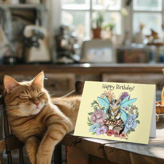 幻想的なパステルタビー妖精猫の花の幻想 カード