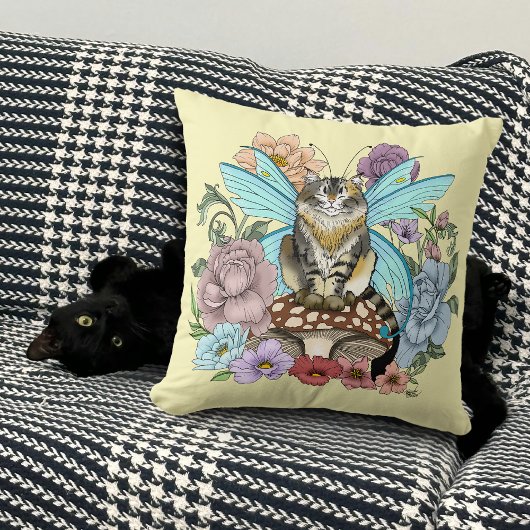 幻想的なパステルタビー妖精猫の花の幻想 クッション
