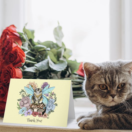 幻想的なパステルタビー妖精猫の花の幻想 サンキューカード