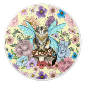 幻想的なパステルタビー妖精猫の花の幻想 セラミックノブ (正面)