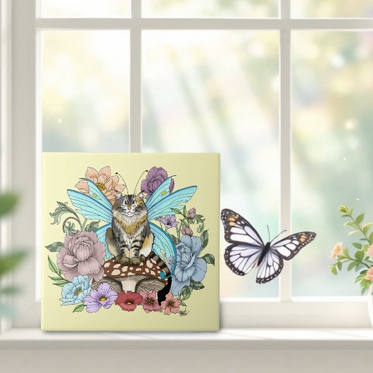 幻想的なパステルタビー妖精猫の花の幻想 タイル