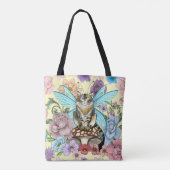 幻想的なパステルタビー妖精猫の花の幻想 トートバッグ (裏面)