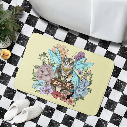 幻想的なパステルタビー妖精猫の花の幻想 バスマット