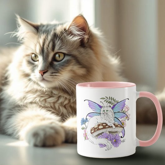 幻想的なパステルタビー妖精猫の花の幻想 マグカップ