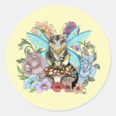 幻想的なパステルタビー妖精猫の花の幻想 ラウンドシール (正面)