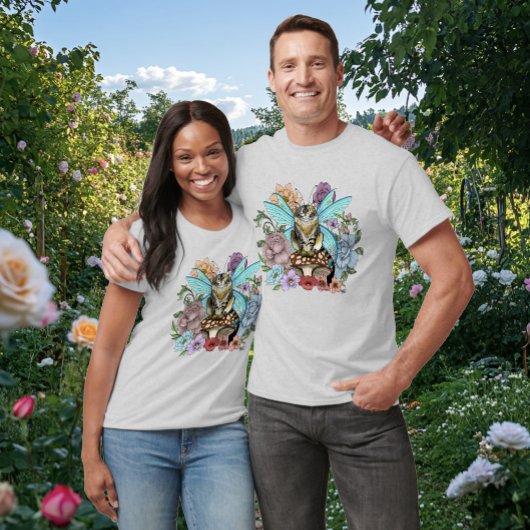 幻想的なパステルタビー妖精猫の花の幻想 Tシャツ