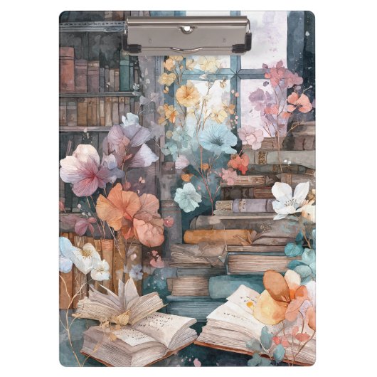 幻想的なパステル図書館の花の幻想のクリップボード クリップボード (正面)