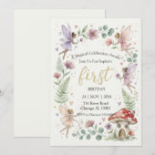 幻想的なパステル妖精の森の少女の誕生日 招待状 (正面/裏面)