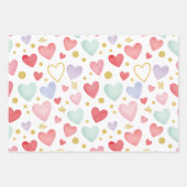 幻想的なパステル水彩ハート&ゴールドリーフ ラッピングペーパーシート (正面)