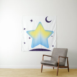 幻想的なパステル調の星と月の保育園 タペストリー