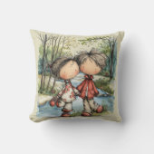 幻想的なパステル・ラブカップルのイラスト クッション (正面)