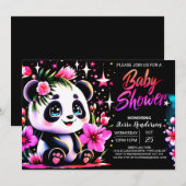 幻想的なパンダの魔法の女の子のベビーシャワー 招待状 (正面/裏面)