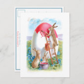 幻想的なビンテージのイースターバニーと巨大な卵 ポストカード (正面/裏面)