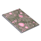 幻想的なピンクとグレーのハート、鳥、花 ノートブック (右側)