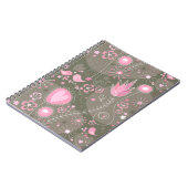 幻想的なピンクとグレーのハート、鳥、花 ノートブック (左側)