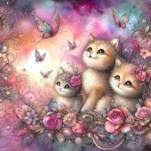 幻想的なピンクとパープルの水彩子猫バレンタイン シーズンカード