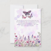 幻想的なピンクとパープルの蝶と野の花 サンキューカード (裏面)