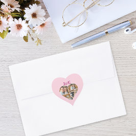 幻想的なピンクのイニシャル入りハート型写真コラージュ ハートシール