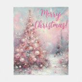 幻想的なピンクのクリスマスツリー オーダーメイド フリースブランケット (正面)