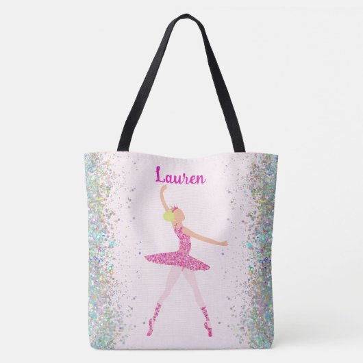 幻想的なピンクのグリッター バレリーナスタイル トートバッグ (裏面)