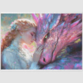 幻想的なピンクのドラゴンとエルフの姫のデコパージュ 薄葉紙 (正面)