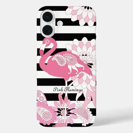 幻想的なピンクのフラミンゴの黒と白のストライプ Case-Mate iPhoneケース (裏面)