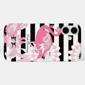 幻想的なピンクのフラミンゴの黒と白のストライプ Case-Mate iPhoneケース (裏面 (横))