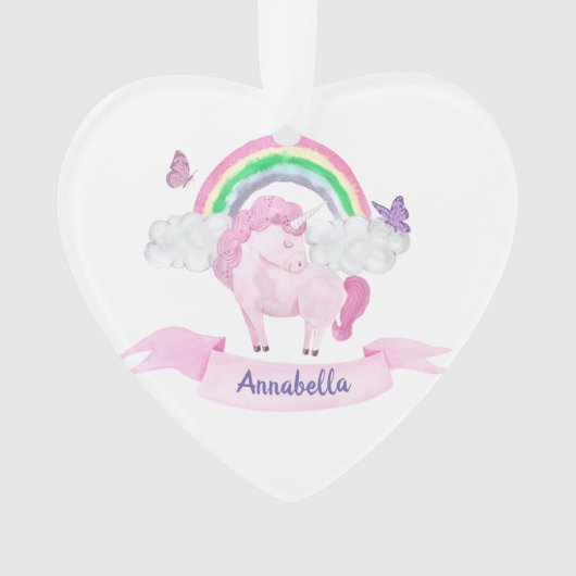 幻想的なピンクのユニコーン虹の蝶 オーナメント (正面)
