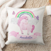 幻想的なピンクのユニコーン虹の蝶 クッション (ブランケット)