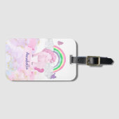 幻想的なピンクのユニコーン虹の蝶 ラゲッジタグ (正面横)
