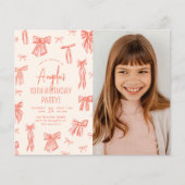 幻想的なピンクのリボンの女の子の写真付きバジェット誕生日 (正面)
