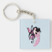 幻想的なピンクの妖精の青いファンタジー音楽ノート キーホルダー (正面)