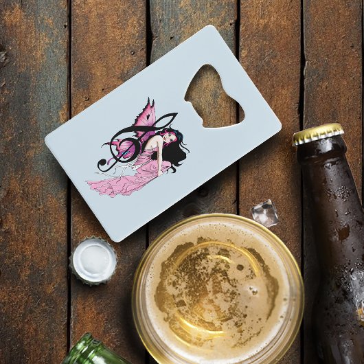 幻想的なピンクの妖精の青いファンタジー音楽ノート クレジットカード栓抜き